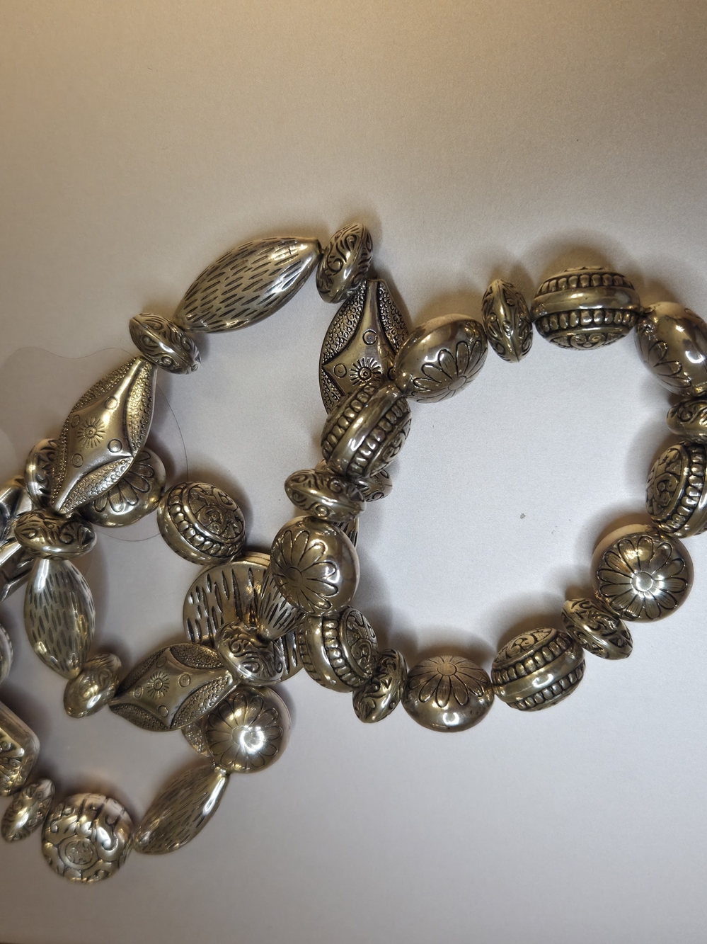 Cookie Lee Silver-Tone Engraved Beaded Stretch Bracelet